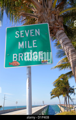 Florida Florida Keys,US highway Route 1 One,Overseas Highway,Vaca Key,Marathon,New,Old Sevenmile Seven Mile historic Bridge,Gulf of Mexico Coast,Flori Stock Photo