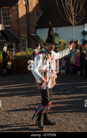 Bishops Waltham, Hampshire, England, January 1 2013. English Morris dancers in the village Square performing thier traditional m Stock Photo