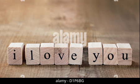 Message I love you spelled in wooden blocks with copy space Stock Photo