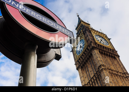 London Big Ben and underground sign Stock Photo