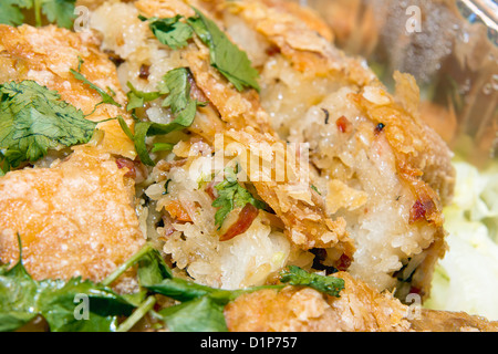 Chinese Deep Fried Chicken Stuffed with Glutinous Rice Sausage Dried Shrimp Black Mushroom and Cilantro Macro Stock Photo