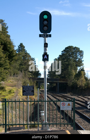 A signal post on the main Sydney to Melbourne rail line Stock Photo