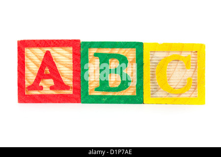 ABC wooden learning blocks in a row on white Stock Photo