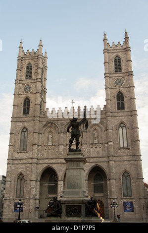 Paul Chomedey de Maisonneuve statue in front of Notre Dame Basilica, Maisonneuve Monument, Ville-Marie, Montreal, Quebec, Canada Stock Photo