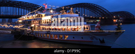 Cruise ships along the river Rhein, Cologne City, North Rhine-Westphalia, Germany, Europe Stock Photo