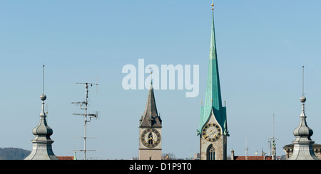 Clock Towers in Bahnhofstrasse, Zurich, Switzerland Stock Photo