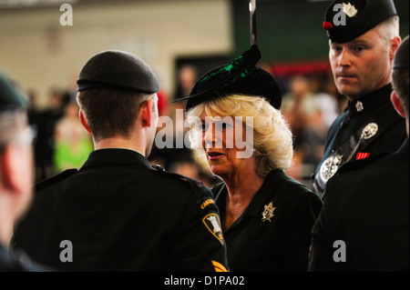 The Duchess of Cornwall arrives in Toronto with the Queens Own Rifles regimental broach as the new Colonel-in-Chief Stock Photo