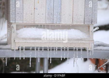 The beehive covered by ice after the night ice rain. Location: Male Karpaty, Slovakia. Stock Photo