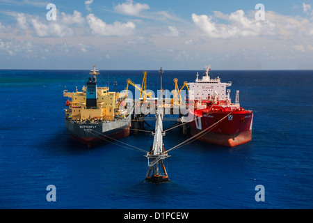 Tanker loading oil in Freeport Bahamas Stock Photo