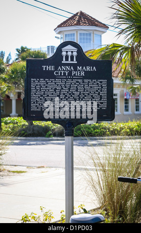 Historic plaque abou the Anna Maria Pier on the Island of the same name in Florida Stock Photo