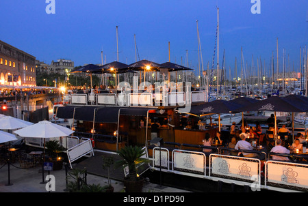 Gaslight (called:Luz de gas) Terrace restaurant, bar floating in the harbor, Port Vell, Barceloneta, Barcelona. photo: © R.Duaso Stock Photo