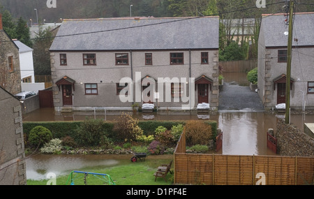 Helston Flood, streets and gardens flooded in the St Johns area of the town. Stock Photo