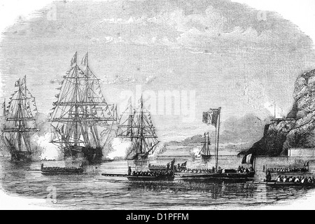 Napoleon's ashes are taken by boat to France. 1840. Antique illustration, 1856. Stock Photo