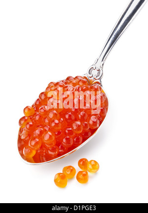 spoon of red caviar on white background Stock Photo