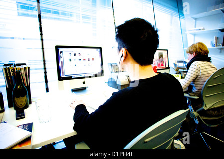 The backs of 2 Young Graphic designers working on computers in an office Stock Photo