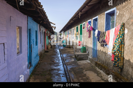 Sparse living accommodation for the labour force working the tea plantations in Munnar, Kerala, India. Stock Photo