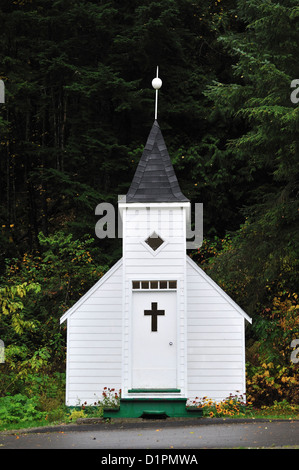 One of the smallest churches on Earth - Pioneer Chapel, Usk, British Columbia, Canada Stock Photo