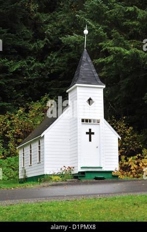 One of the smallest churches on Earth - Pioneer Chapel, Usk, British Columbia, Canada Stock Photo