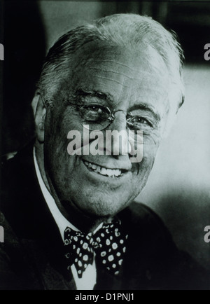 President Franklin Roosevelt, 32nd President of the United States of America, Smiling and Wearing Bowtie, Portrait, June 5, 1944 Stock Photo