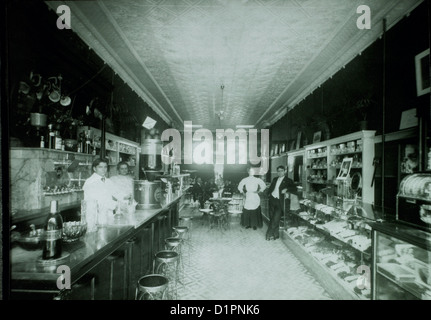 Drugstore Interior, Soda Fountain at Left, Circa 1900 Stock Photo