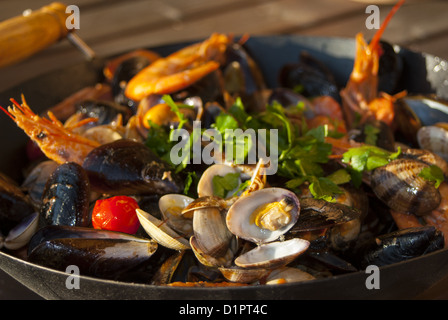 seafood sautè, a typical Italian soup with seafood sauteed in the pan Stock Photo