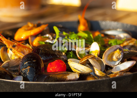 seafood sautè, a typical Italian soup with seafood sauteed in the pan Stock Photo