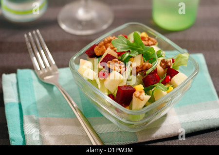 Salad with beetroot and walnuts. Stock Photo