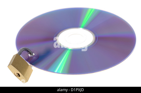 digital data security concept padlock locking cd dvd isolated on white Stock Photo