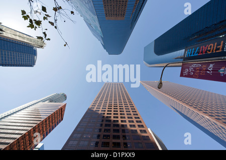 Worm's-eye view of Downtown Los Angeles skyscrapers, California, United States of America, USA Stock Photo