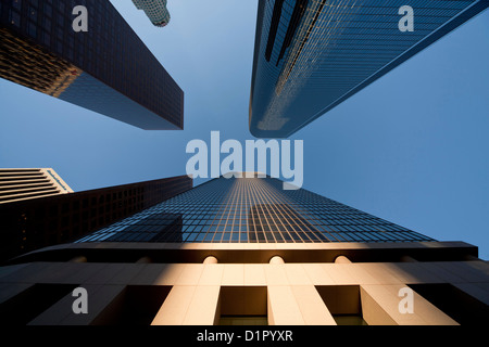 Worm's-eye view of Downtown Los Angeles skyscrapers, California, United States of America, USA Stock Photo