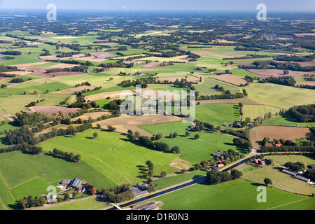 The Netherlands, near Almelo, Farms and fields. Agriculture. Aerial Stock Photo