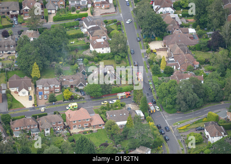 Aerial photograph showing house fire in a residential area Stock Photo