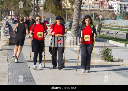 Nordic walking women Mallorca balearic Spain Stock Photo