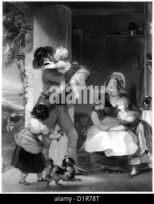 An engraving entitled 'Home' scanned at high resolution from a book published in 1841 Stock Photo