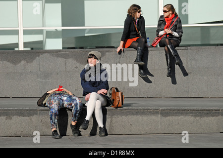 Barcelona, Catalonia, Spain. Museu D'Art Contemporani de Barcelona (MACBA) in Placa dels Angels. People relaxing outside Stock Photo