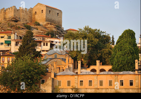 The ottoman citadel of Kavala with the gorgeous hotel 'Imaret'; the old residence of Egypt' Grand Pasha in the foreground. Stock Photo