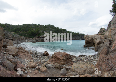 Cala Deia is a small bay with a little beach and two restaurants. This one is Ca's Patro March Stock Photo