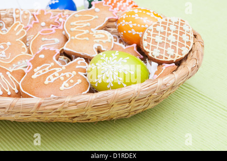 Easter - Homemade Ginger Breads and Handmade Painted Eggs Stock Photo
