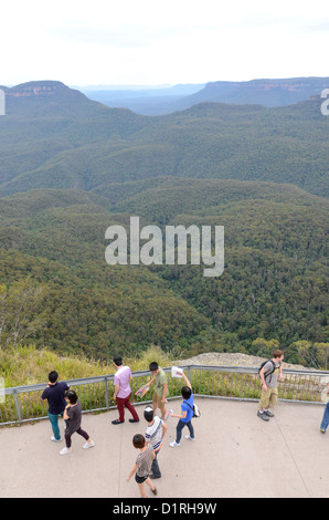 KATOOMBA, Australia - Tourists at Echo Point Lookout in the Blue Mountains in Katoomba, New South Wales, Australia. Stock Photo