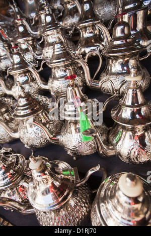 Morocco, Marrakech, Market. Teapots for sale. Stock Photo
