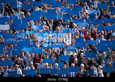 Brighton and Hove Albion fans at the Withdean Stadium in Brighton. Stock Photo