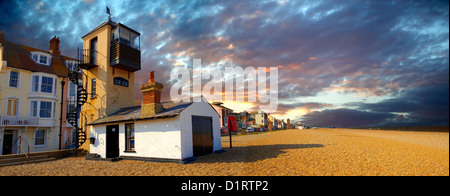 Sea front houses and shingle beach of Aldeburgh - Suffolk - England Stock Photo