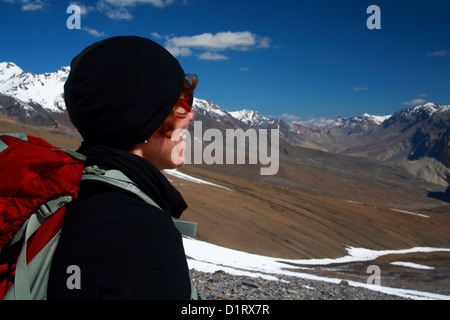 a female trekker in the indian himalayan mountains Stock Photo