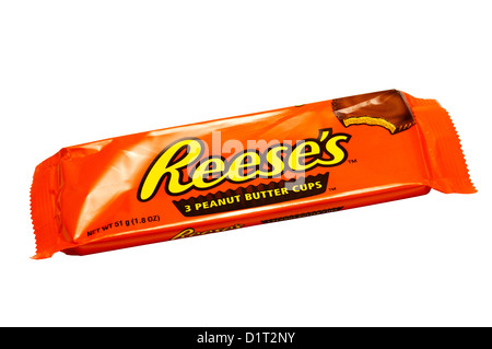 A packet of three 3 Reese's Peanut Butter Cups. Stock Photo