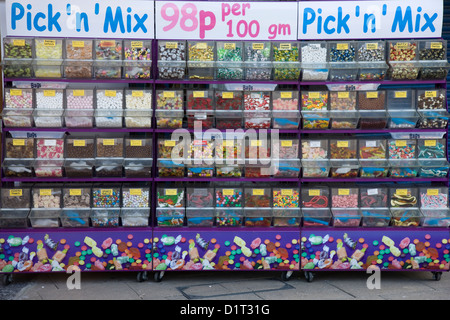 Pick 'n Mix sweets outside a sweet shop in Great Yarmouth, Norfolk Stock Photo