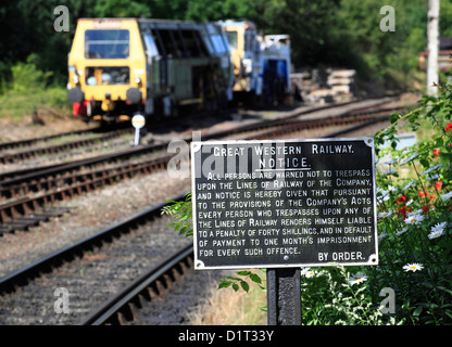 A Great Western Railway vintage trespass notice at Highley Severn Valley Station Stock Photo