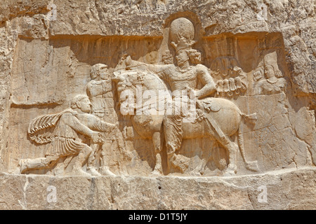 The triumph of Shapur I at Naqsh-e Rostam necropolis near Persepolis, Iran Stock Photo