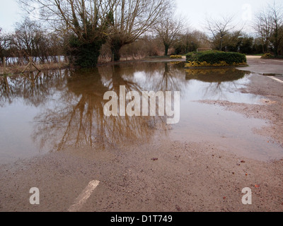 Flooding in the countryside, rivers flooding and footpaths Stock Photo