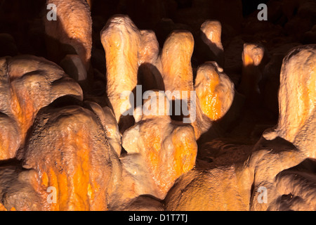 The Baradla Show Cave in the Aggtelek National Park, Hungary, small colorful stalagmites. Stock Photo