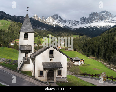 The little church of Saint Zyprian and Justina in the village of St. Zyprian. Dolomites, Italy, South Tyrol Stock Photo